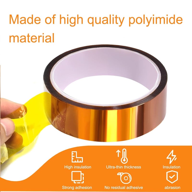 QILIMA Polyimide Tape High Temperature Resistant, Heat Transfer & Sublimation Tape for Heat Press, Thermal Insulation, Industrial Sealing, 5 Pack 1inch x 33m(108ft) - Image 5